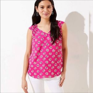 NEW Loft Pink Floral Smocked Trim Shell Top small petite & extra small
